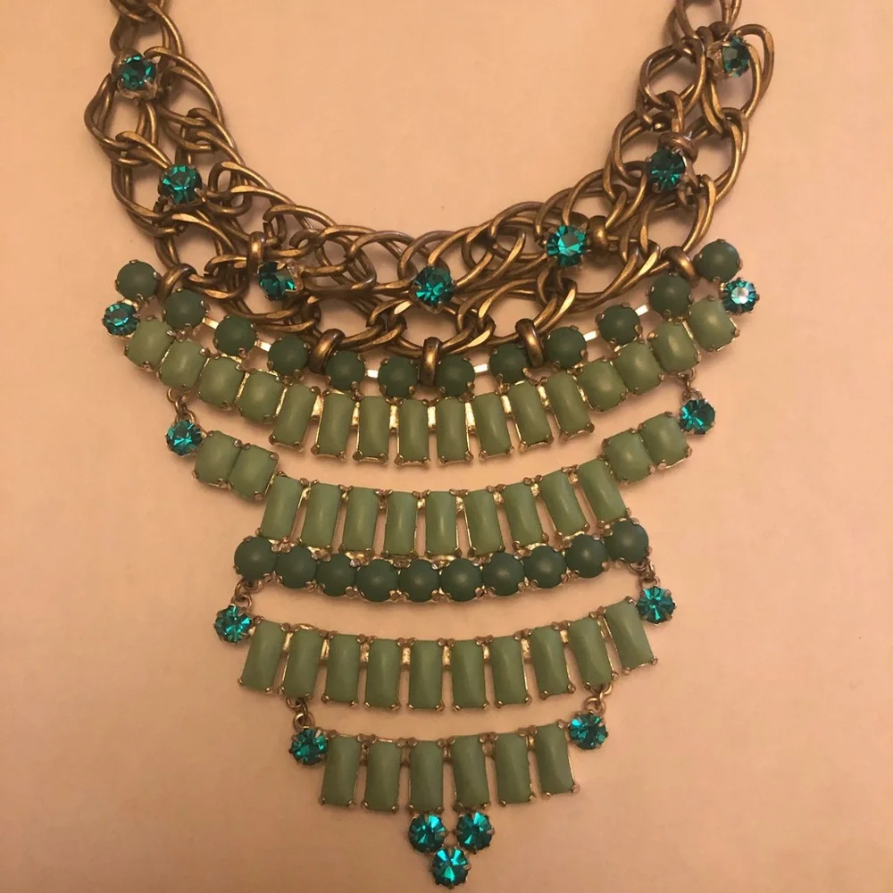 Fossil Necklace Layers of Blue Stones Rhinestones